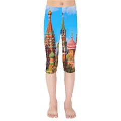 Moscow Kremlin And St  Basil Cathedral Kids  Capri Leggings  by FunnyCow