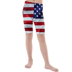 American Usa Flag Kids  Mid Length Swim Shorts by FunnyCow