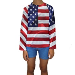 American Usa Flag Kids  Long Sleeve Swimwear by FunnyCow