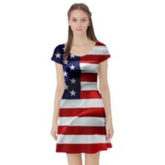 American Usa Flag Short Sleeve Skater Dress by FunnyCow