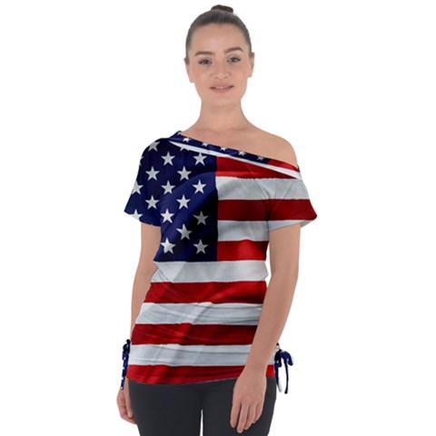 American Usa Flag Tie-up Tee by FunnyCow