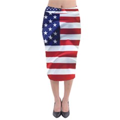American Usa Flag Velvet Midi Pencil Skirt by FunnyCow