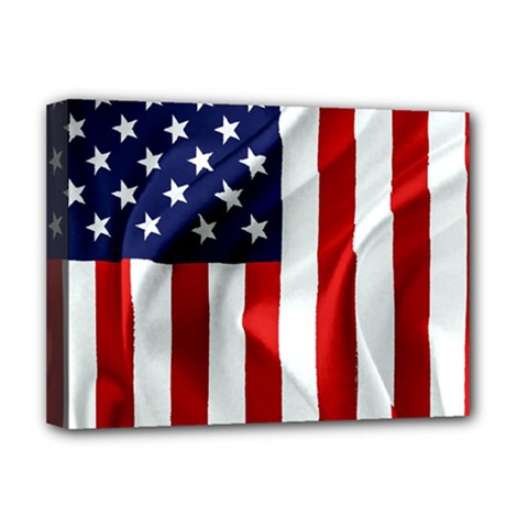 American Usa Flag Vertical Deluxe Canvas 16  X 12   by FunnyCow