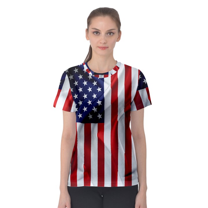American Usa Flag Vertical Women s Sport Mesh Tee