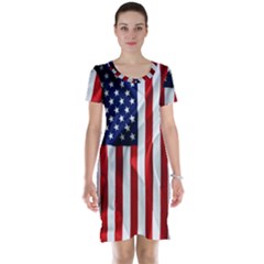 American Usa Flag Vertical Short Sleeve Nightdress