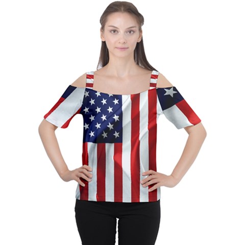 American Usa Flag Vertical Cutout Shoulder Tee by FunnyCow