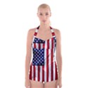 American Usa Flag Vertical Boyleg Halter Swimsuit  View1