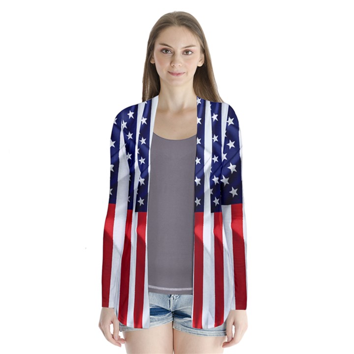 American Usa Flag Vertical Drape Collar Cardigan