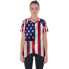 American Usa Flag Vertical Cut Out Side Drop Tee by FunnyCow