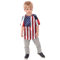 American Usa Flag Vertical Kids Raglan Tee