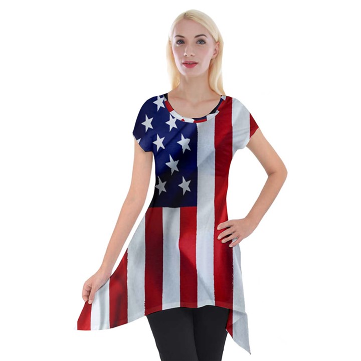 American Usa Flag Vertical Short Sleeve Side Drop Tunic