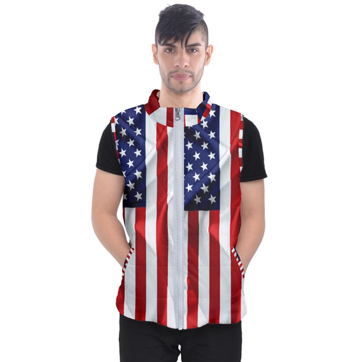 American Usa Flag Vertical Men s Puffer Vest