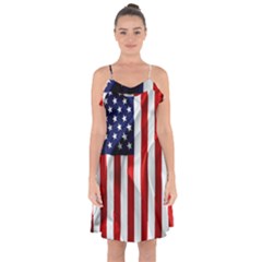 American Usa Flag Vertical Ruffle Detail Chiffon Dress by FunnyCow