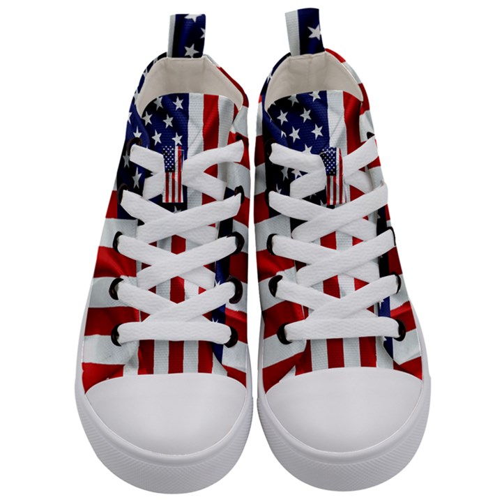 American Usa Flag Vertical Kid s Mid-Top Canvas Sneakers