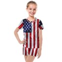 American Usa Flag Vertical Kids  Mesh Tee and Shorts Set View1