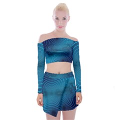 Blue Background Brush Particles Wave Off Shoulder Top With Mini Skirt Set by Nexatart