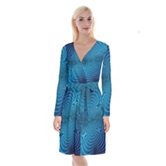 Blue Background Brush Particles Wave Long Sleeve Velvet Front Wrap Dress