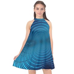 Blue Background Brush Particles Wave Halter Neckline Chiffon Dress  by Nexatart