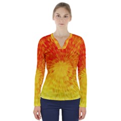 Abstract Explosion Blow Up Circle V-neck Long Sleeve Top