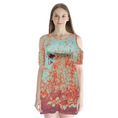 Orange Blue Rust Colorful Texture Shoulder Cutout Velvet One Piece by Nexatart