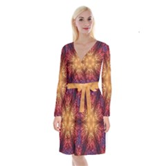 Fractal Abstract Artistic Long Sleeve Velvet Front Wrap Dress
