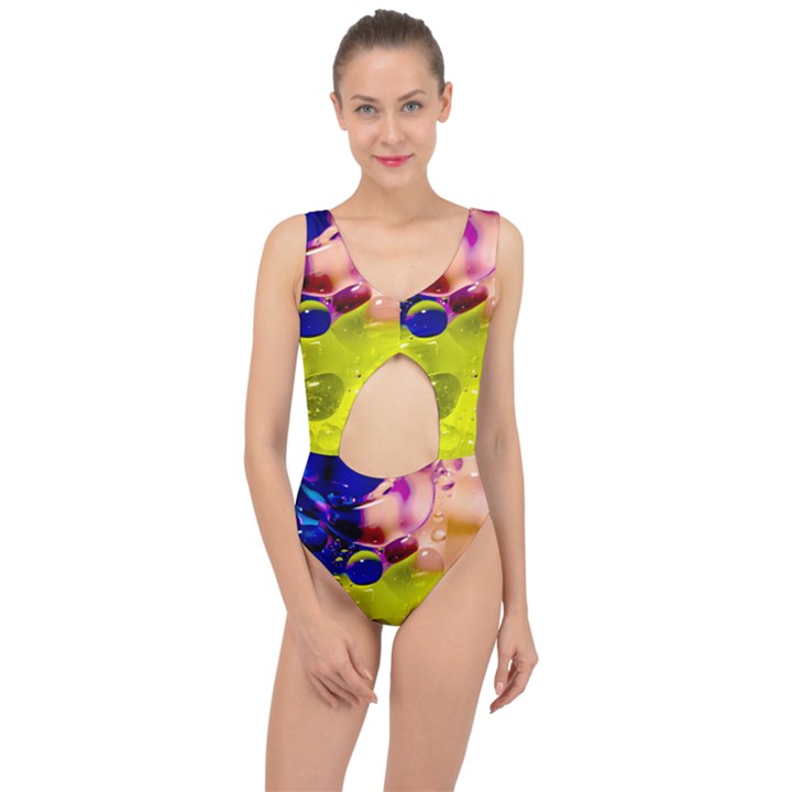 Abstract Bubbles Oil Center Cut Out Swimsuit