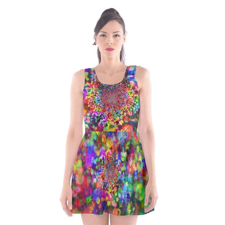 Background Color Pattern Structure Scoop Neck Skater Dress