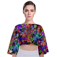 Background Color Pattern Structure Tie Back Butterfly Sleeve Chiffon Top