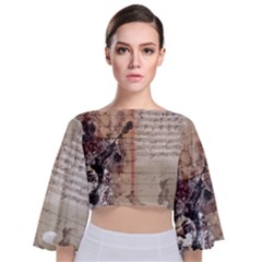 Art Collage Design Colorful Color Tie Back Butterfly Sleeve Chiffon Top