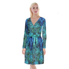Color Abstract Background Textures Long Sleeve Velvet Front Wrap Dress