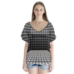 Space Glass Blocks Background V-neck Flutter Sleeve Top