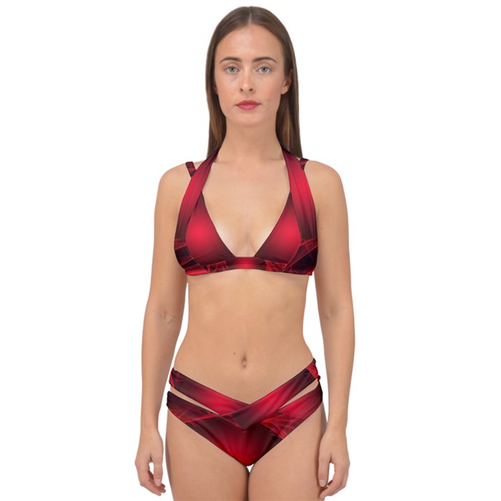 Abstract Scrawl Doodle Mess Double Strap Halter Bikini Set