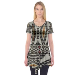 Fabric Textile Abstract Pattern Short Sleeve Tunic 