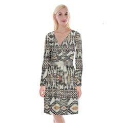 Fabric Textile Abstract Pattern Long Sleeve Velvet Front Wrap Dress