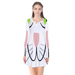 Cat Green Eyes Happy Animal Pet Long Sleeve V-neck Flare Dress