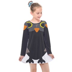 Sowa Owls Bird Wild Birds Pen Kids  Long Sleeve Dress by Sapixe