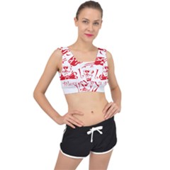 Dog Santa Hat Winter Christmas V-Back Sports Bra