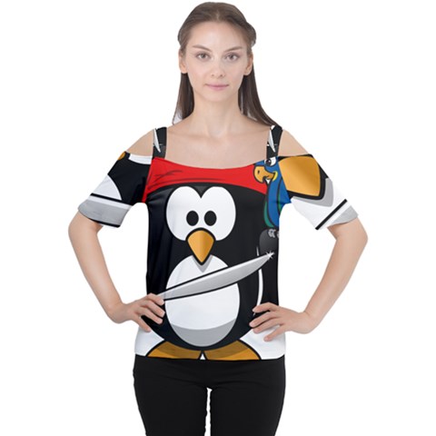 Penguin Pirate Tux Animal Bandana Cutout Shoulder Tee by Sapixe