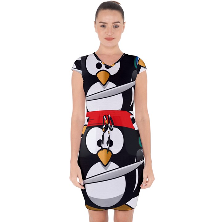 Penguin Pirate Tux Animal Bandana Capsleeve Drawstring Dress 