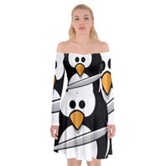 Penguin Pirate Tux Animal Bandana Off Shoulder Skater Dress by Sapixe