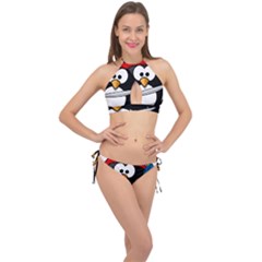 Penguin Pirate Tux Animal Bandana Cross Front Halter Bikini Set