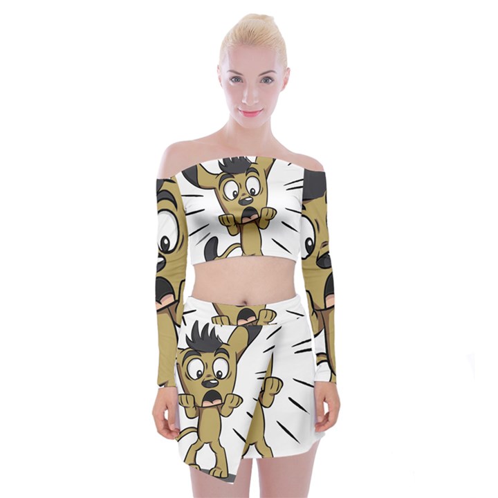 Animal Canine Cartoon Dog Pet Off Shoulder Top with Mini Skirt Set