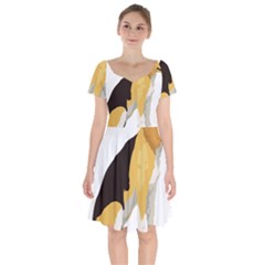 Black Yellow Dog Beagle Pet Short Sleeve Bardot Dress by Sapixe