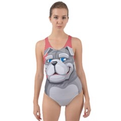 Bulldog Dog Animal Pet Heart Fur Cut-out Back One Piece Swimsuit by Sapixe