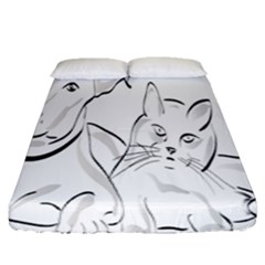 Dog Cat Pet Silhouette Animal Fitted Sheet (queen Size) by Sapixe