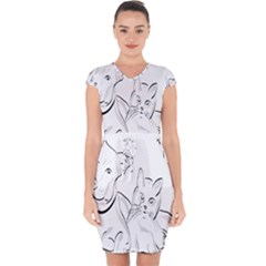 Dog Cat Pet Silhouette Animal Capsleeve Drawstring Dress  by Sapixe