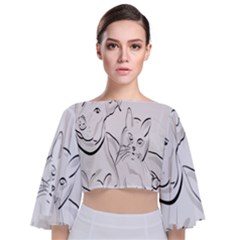 Dog Cat Pet Silhouette Animal Tie Back Butterfly Sleeve Chiffon Top