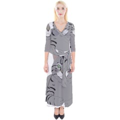 Cat Kitty Gray Tiger Tabby Pet Quarter Sleeve Wrap Maxi Dress