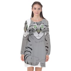 Cat Kitty Gray Tiger Tabby Pet Long Sleeve Chiffon Shift Dress 