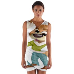 Dog Pet Dressed Point Papers Wrap Front Bodycon Dress